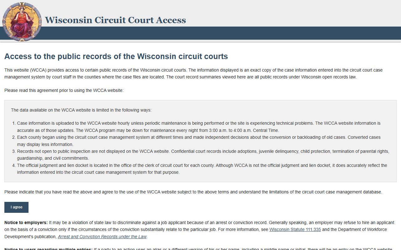 Wisconsin 24 Hour Booking Circuit Court Access portal