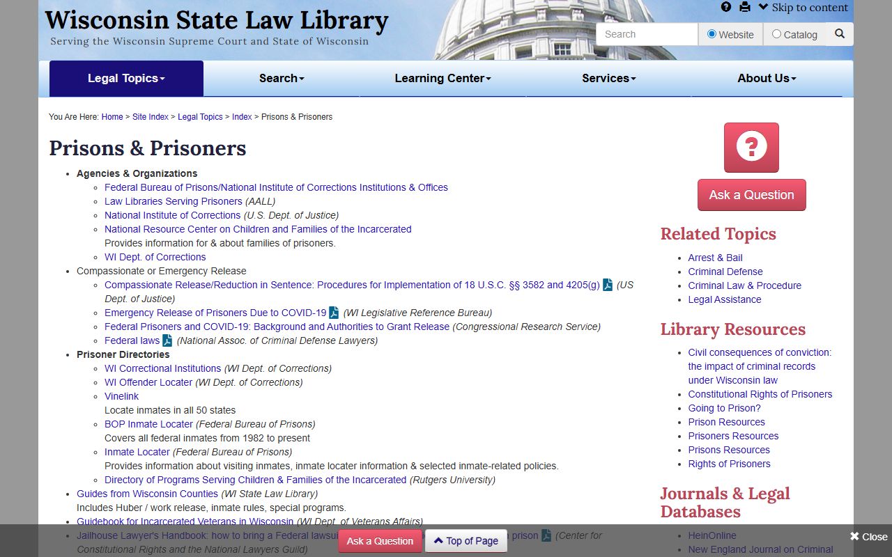 Wisconsin 24 Hour Booking Wisconsin State Law Library prisons guide